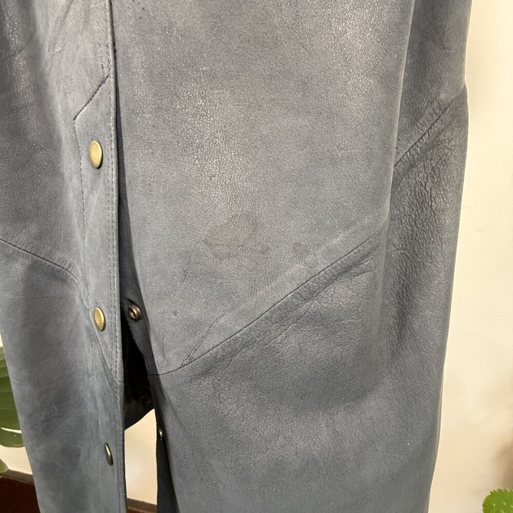 Vintage Genuine Leather Trench Coat, Slate-Gray-Blue - Picture 12 of 16